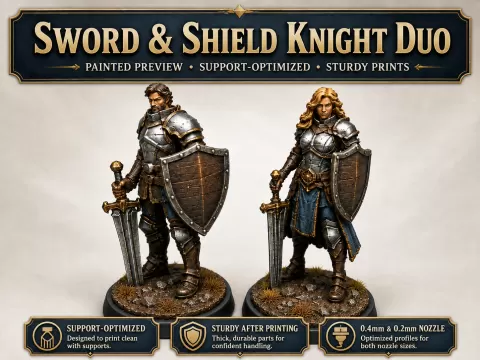 Sword & Shield Knight Duo - Print-Ready Minis