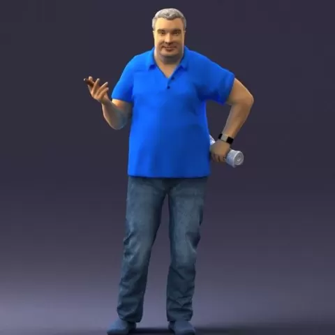 000607 🖨️ 3D Printable Man in Blue Polo Figurine - Casual Male STL for Diorama