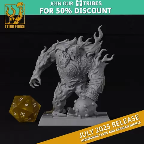 Fire Golem - Highborne Elves and Arabian Nights - Titan Forge Miniatures July 2025 by Titan Forge Miniatures