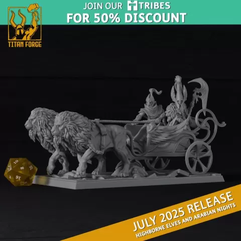 Highborne Chariot (Lions) - Highborne Elves and Arabian Nights - Titan Forge Miniatures July 2025 by Titan Forge Miniatures