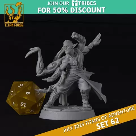 Male Elf Monk - DnD Hero Characters - Titans of Adventure Set 62 by Titan Forge Miniatures