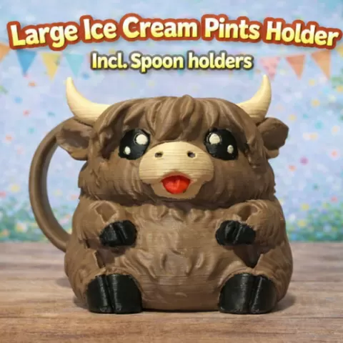 Chubby Highland Cow with Hooves Ice Cream Pints Holder (incl. commercial license)