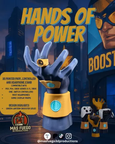 Booster Gold Controller Holder - Hands of Power - Mas Fuego 3D Productions