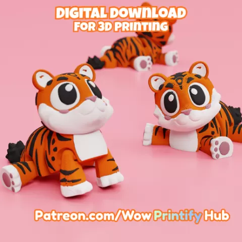 Articulated Tiger STL & 3MF – Flexi Print in place animal (Fidget Toy)