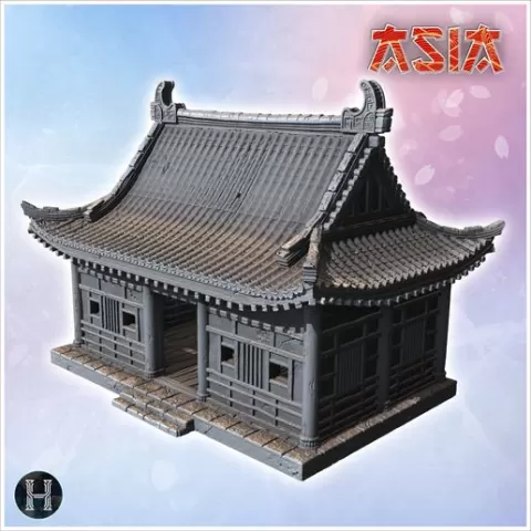 Single-story traditional Japanese house with ornate tiled roof and wooden structural elements (9) - Medieval Asia Feudal Asian Traditionnal Ninja Oriental