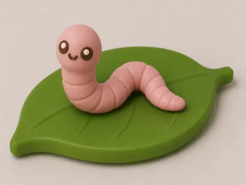 Friendly Worm on a Leaf ( PANDA PALS )