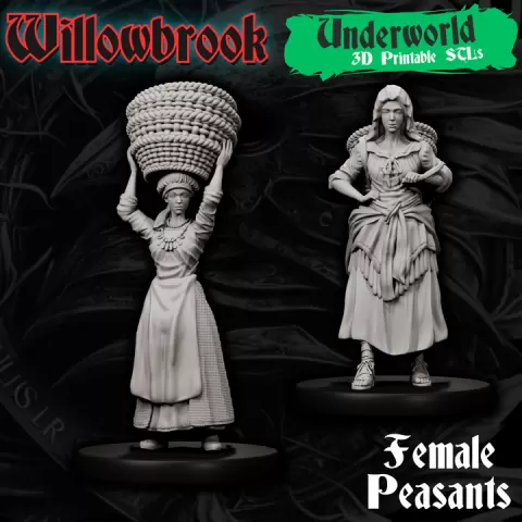 Willowbrook Female Peasants – 2 Rural Town NPCs | Underworld STL Miniatures (28mm Scale) by Forged Path Miniatures