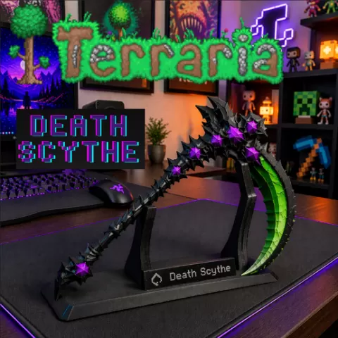 Terraria Death Sickle STL File - Legendary Scythe Weapon Model, Pixel Game Fan Art Printable