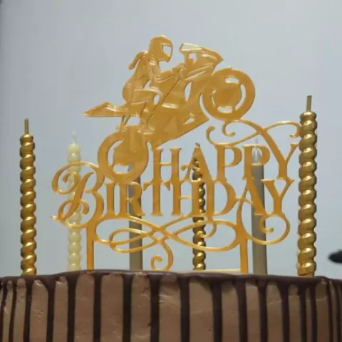 Female Girl Motorcycle Rider Cake Topper - Happy Birthday
