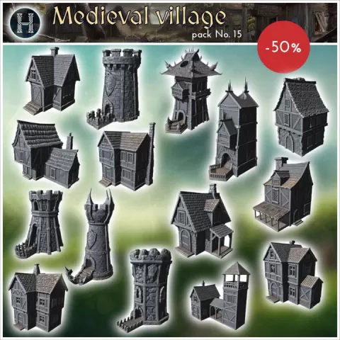 Medieval village pack No. 15 - Medieval Gothic Feudal Old Archaic Saga 28mm 15mm RPG by Hartolia Miniatures