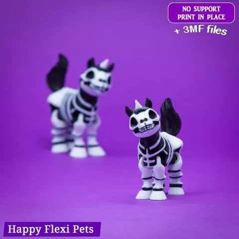 #26 Skeleton Unicorn - articulated halloween toy v2025 (SNAP + 3MF) by Happy Flexi pets