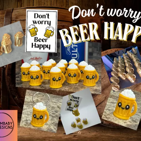 Don't Worry, Beer Happy!! Emotional Support Beer Mug and Card by Jambaby Designs