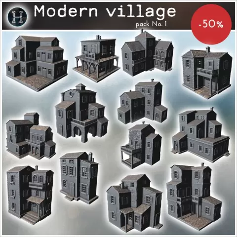 Modern village pack No. 1 - Modern WW2 WW1 World War Diaroma Wargaming RPG Mini Hobby by Hartolia Miniatures