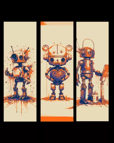 Robi and his friends try painting for the first time - Set of bookmarks