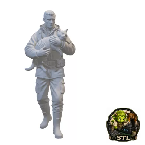 Flood Rescue Worker Carrying Rescued Cat – Animal Rescue STL Miniature by Cathlen Junker