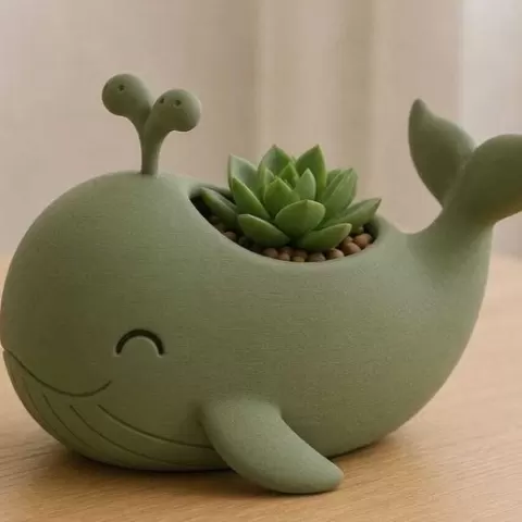 Cute Whale Planter STL | Kawaii Whale Pot 3D Print | Succulent Animal Vase | Ocean Decor Planter | Minimalist PLA STL