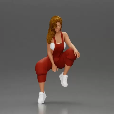Street dancer in red overalls sitting stylishly on parked car by 3DGeschaft Miniatures Figures