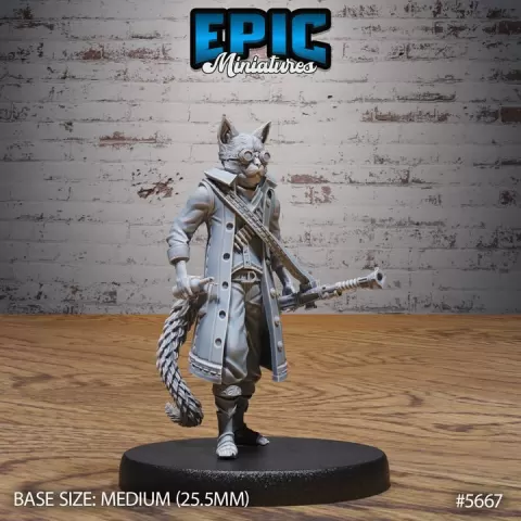Catfolk Gunner Jasper Walking / Cat Tribe Warrior / Feline Steampunk Fighter / Claw Beast / Humanoid War Machine / Mechanus Clockwork Encounter by Epic-Miniatures