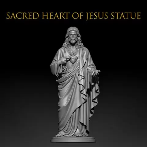 Sacred Heart of Jesus Statue STL – Catholic Devotional Sculpture | High Detail 3D Print File