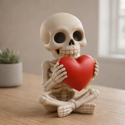 Cute Skeleton with Heart 3D Print – Love Skull Figurine – Valentine Gift – Halloween Decor – Romantic Skeleton – Cute Skull Statue