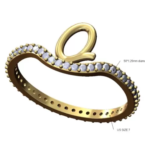 Q letter initial 3d lowercase wire diamond eternity ring 3D print model