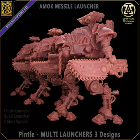 Amok Pintle Multi Launchers - 3 Designs - Triple / Quad / 6 Shot Special - second set of Supports added by Adam Rodgers