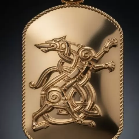Viking Wolf Pendant – Norse Urnes Style Jewelry 3D Model for CNC & 3D Printing (STL, OBJ, FBX, BLEND, 3DM)