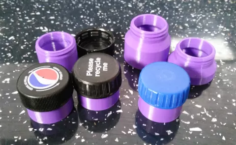 Small storage bottles using recycled pop bottle lids - parametric/customisable/openscad