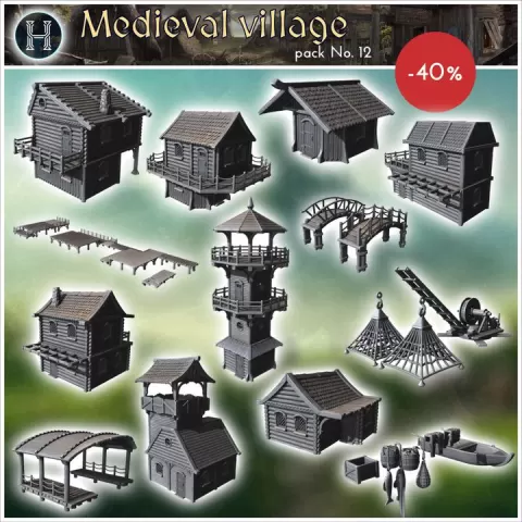Medieval village pack No. 12 - Medieval Gothic Feudal Old Archaic Saga 28mm 15mm RPG by Hartolia Miniatures