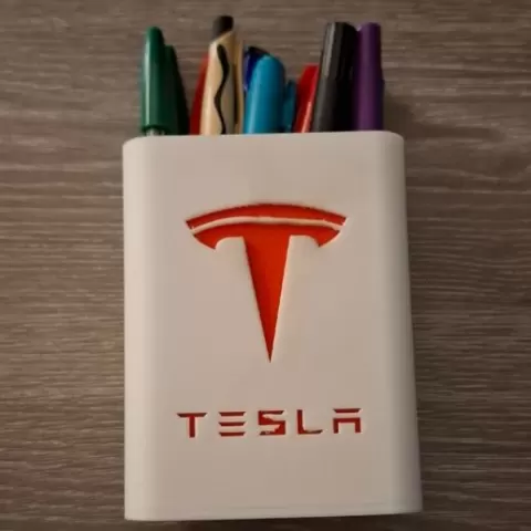 Pot à crayons ou porte brosses à dents, etc. Tesla 12x8x6 cm – Bi-couleur sans AMS – Insert amovible personnalisable – Desk organizer 3D