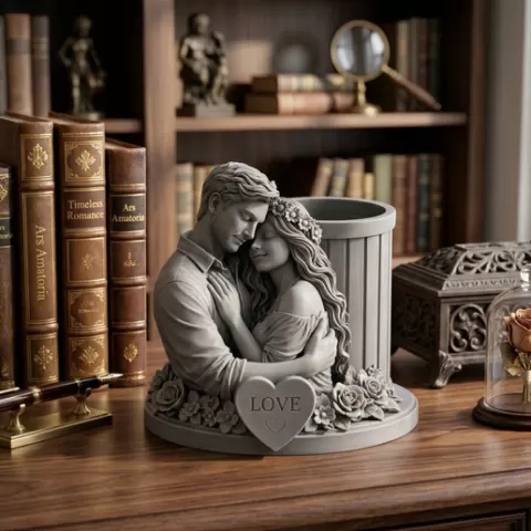 Romantic Couple Pen Holder 3D Print – Love Sculpture – Desk Organizer – Couple Figurine – Valentine Gift – Office Decor