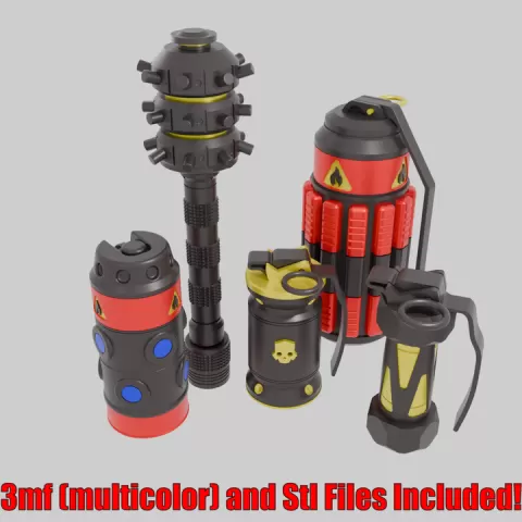 Grenade Bundle V2 - G3, G10, G13, G23, G123 - Prop Gadget Fun Military Airsoft Videogame 3d print Stl 3mf by Joshua Elias