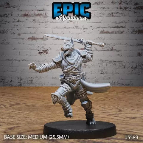 Dog Folk Adventurer Attack / Dogfolk Beast / Hound Warrior / Paw Creature Fighter / Were Canine / Jackal Monster / Forest Encounter by Epic-Miniatures