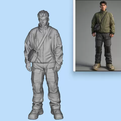 No. 236 — 1:64 Scale Diorama Figure: Male in Casual Military-Style Attire