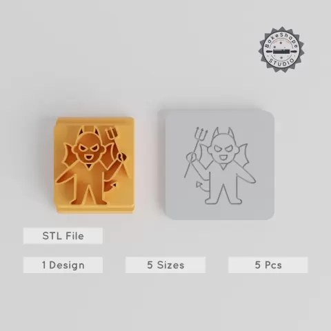 Devil Stamp Tile Set, 5 Sizes 20-40mm, Perfect for Clay, Cookies & Fondant, Halloween Devil, Character, Impish Spirit PRODUCT_5663