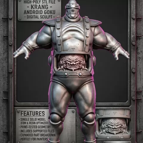 Teenage Mutant Ninja Turtles Krang STL File for 3D Printing - Mutant Brain Villain Miniature - FDM Optimized Cartoon Character Sculpture - Alien Figurine - Digital Download