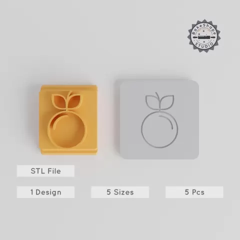 Peach Stamp Tile Set, 5 Motif Sizes 20-40mm, Perfect for Clay, Cookies & Fondant, Juicy Fruit Design, Great for Thanksgiving PRODUCT_5290