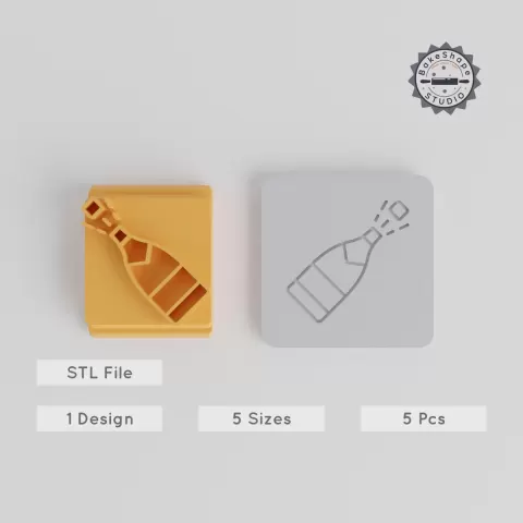 Champagne Stamp Tile Set, 5 Motif Sizes 20-40mm, Ideal for Clay, Cookies & Fondant, Perfect for Celebrations & Thanksgiving PRODUCT_5256