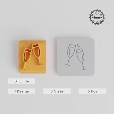 Cheers Stamp Tile Set, Five Designs, Perfect for Clay, Cookies & Fondant, Motif Sizes 20-40 mm, Celebration & Party Theme PRODUCT_5258