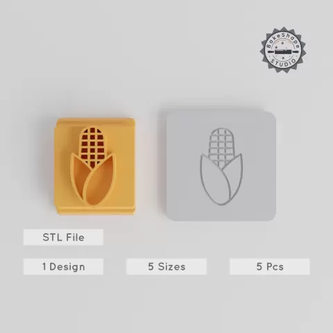 Corn Stamp Tile Set, 5 Motif Sizes 20-40mm, Clay & Cookie Decorating, Food Agriculture Theme, Harvest & Thanksgiving Designs PRODUCT_5265