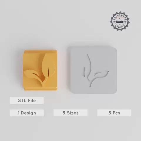 Leaf Stamp Tile Bundle, Botanical Motifs, 5 Sizes, Perfect for Clay, Cookies & Fondant, Nature Emblem Design PRODUCT_5140