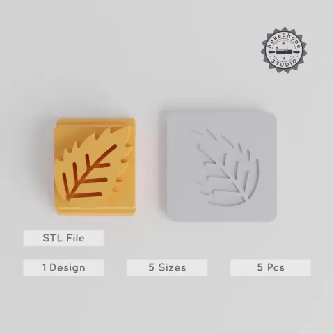 Leaf Stamp Tile Set, 5 Sizes, Clay & Cookie Fondant Decor, Nature Motif, Botanical Design PRODUCT_5125
