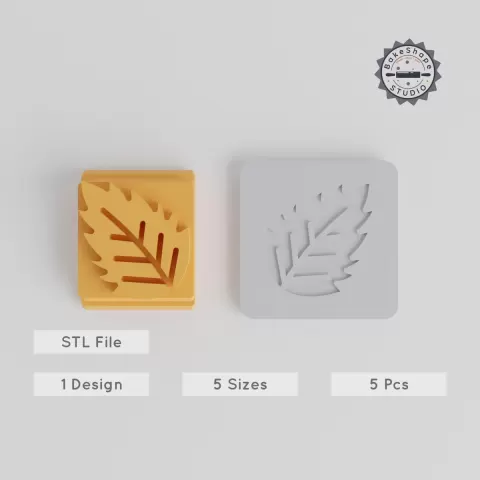Leaf Stamp Tile Set, 5 Piece, Motif Sizes 20-40mm, Perfect for Clay, Cookies & Fondant, Nature & Botanical Emblems PRODUCT_5126