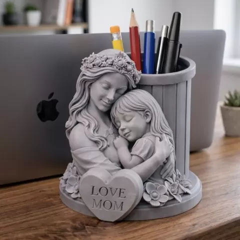 Pencil Holder for Mom 3D Print – Love Mom Gift – Mother’s Day Desk Organizer – Mom Pen Holder – Floral Mom Sculpture