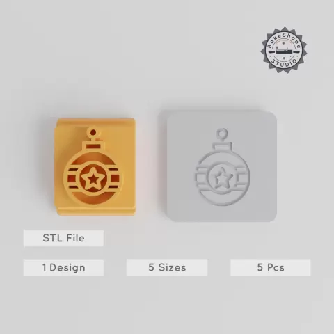 Star Bauble Stamp Tile Set, 5 Motif Sizes for Clay, Cookies & Fondant PRODUCT_4765