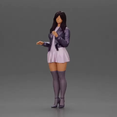 Beautiful girl standing in jacket and dress waiting for someone for a date by 3DGeschaft Miniatures Figures