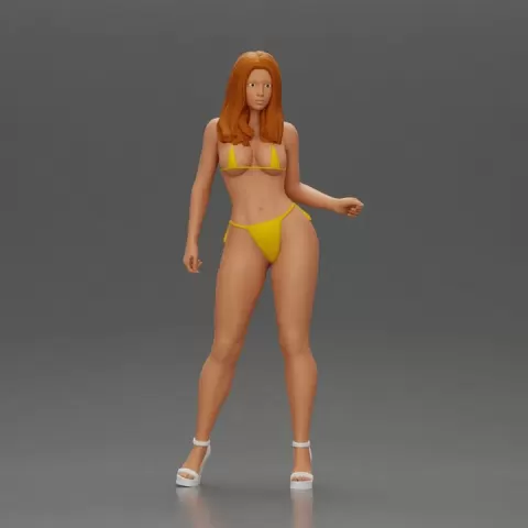 Sexy girl in bikini and heels posing on the beach by 3DGeschaft Miniatures Figures