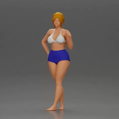 woman posing barefoot wearing bikini top and shorts stylishly by 3DGeschaft Miniatures Figures