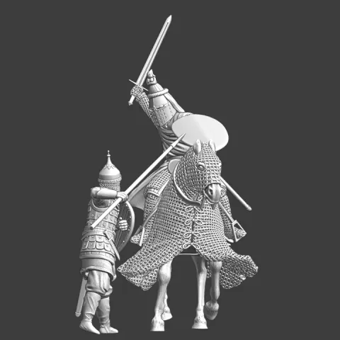 Medieval battle scene - Knight vs Kievan Rus Spearman by Northern Crusades Miniatures