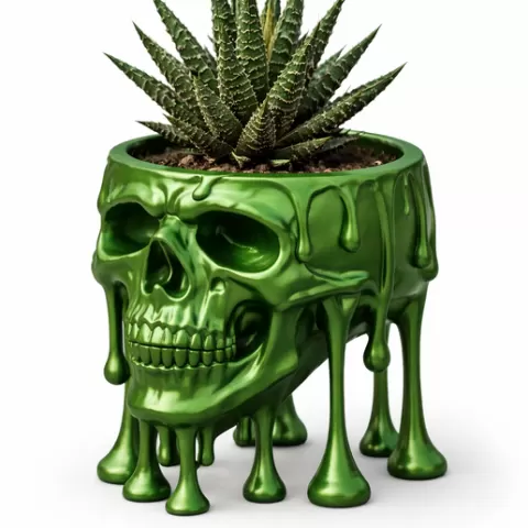 Skull Planter STL File, Dripping Skull Plant Pot, 3D Printable Succulent Holder, Gothic Decor Model, Halloween STL Download
